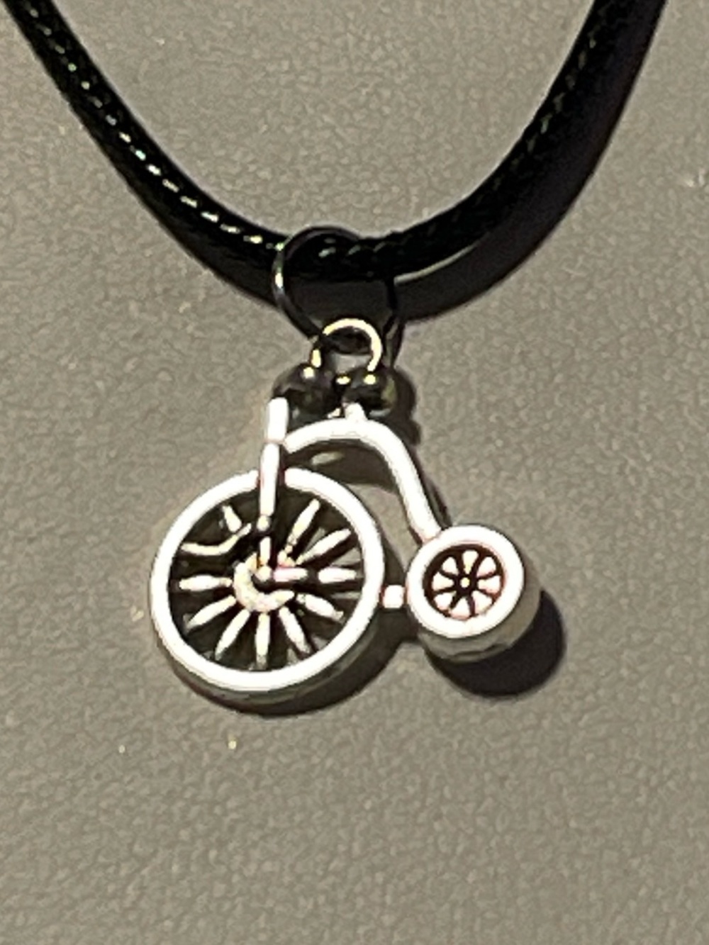 Silver Bicycle Charm Necklace - Black Cord